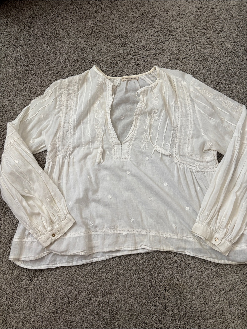 Ulla Johnson White Embroidered Peasant Tunic